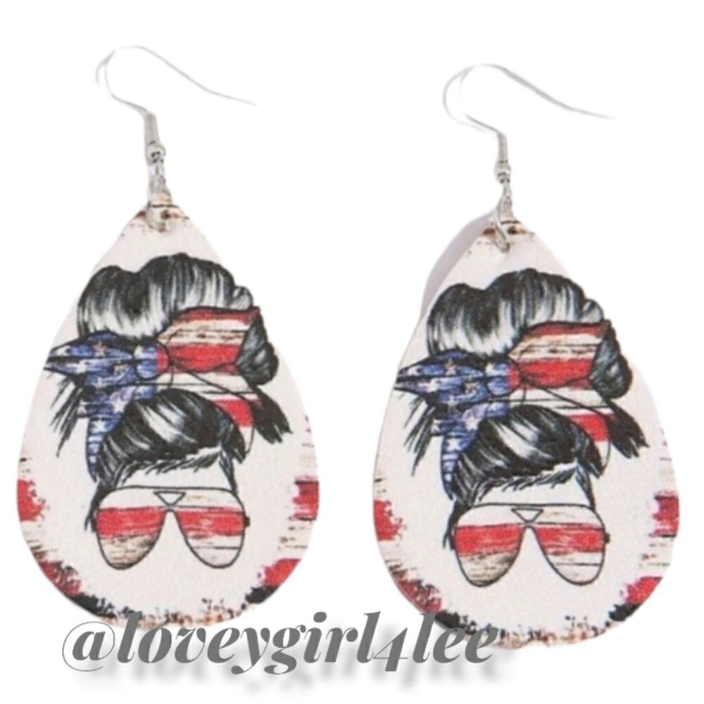 New PATRIOTIC BABE WATER DROP EARRINGS fun mom whimsical kawaii